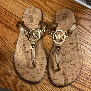 Michael Kors brown and gold logo sandal. Size 8